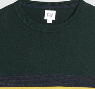 Gap 盖璞 男士圆领撞色条纹长袖针织毛衣528494 暗绿色XL