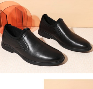 BeLLE 百丽 男士纯色皮革套脚低跟商务休闲鞋6BU02CM9A 黑色41