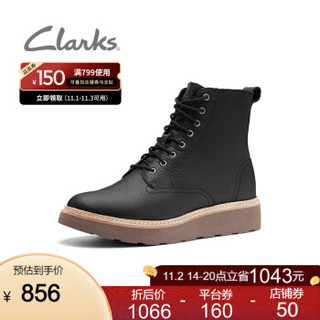 clarks其乐女鞋Trace Pine松糕机车靴马丁靴系带时尚短靴 黑色261437284 37.5
