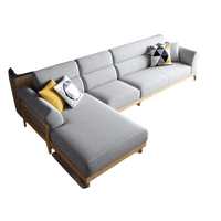 林氏木业 1014 小户型布艺沙发组合 左三人位+贵妃 浅灰色
