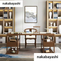 1 新中式实木书桌书法桌简约书台电脑桌家用写字台书房实木办公桌