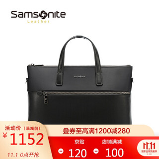 Samsonite/新秀丽男士公文包时尚休闲男包大容量商务手提包电脑包 黑色TO3*09002