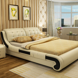 中派 床卧室双人床现代真皮床 1.8*2.0标准床+床垫+床头柜1个