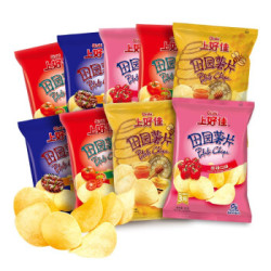 上好佳 田园薯片番茄味烤肉味甜辣味蜂蜜黄油味零食礼包9包 *9件
