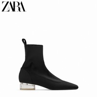 ZARA 13120610040 亚洲限定黑色透明粗跟时装短靴 
