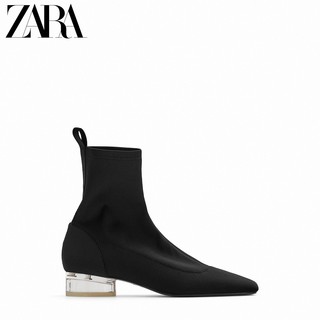 ZARA 13120610040 亚洲限定黑色透明粗跟时装短靴 