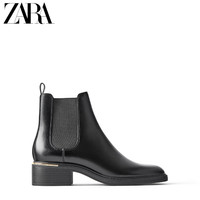 ZARA 16152001040 黑色饰件鞋跟平底切尔西短靴 