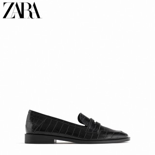 ZARA 13505610040 黑色印花莫卡辛鞋船鞋英伦风乐福鞋