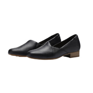 Clarks 其乐 Juliet Palm/朱莉庞穆系列女士纯色套脚圆头粗跟浅口休闲鞋261429334 黑色37