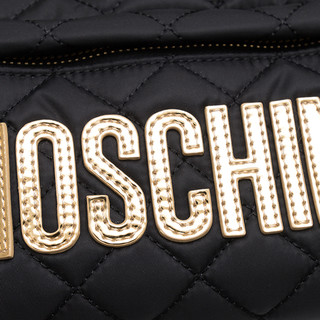 MOSCHINO  莫斯奇诺 女士菱格尼龙拉链双肩包76088201-B3555 黑色金字