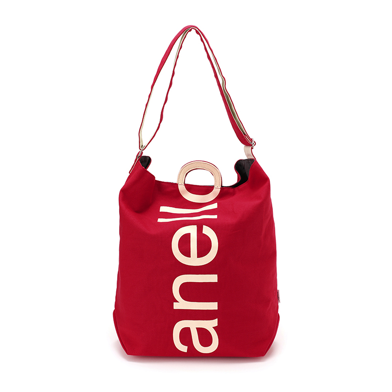anello 阿耐洛 女士字母图案搭扣单肩水桶包 红色大号