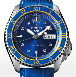 SEIKO 精工 SEIKO 5系列 SRPF17K1 42.5mm 中性机械手表 蓝盘 蓝色牛皮表带 圆形 街霸联名款