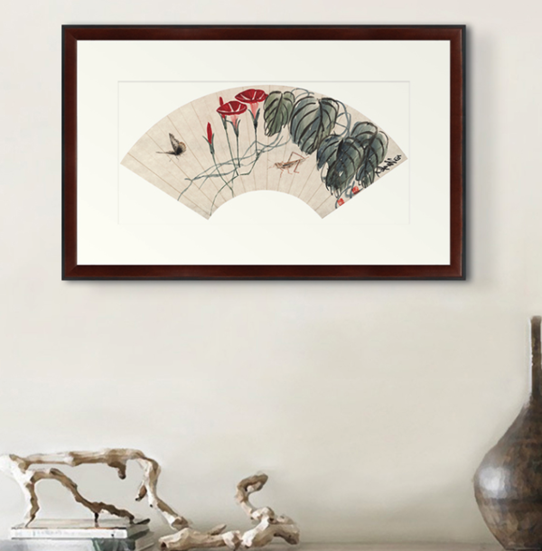 蟋蟀蝴蝶扇齐白石水墨画国画框画背景墙挂画