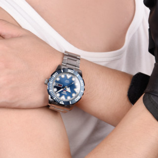 SEIKO 精工 SEIKO 5系列 SRPA09J1 43mm 男士机械手表 蓝盘 银色不锈钢表带 圆形