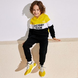 【全棉】男童春季新款时尚潮流撞色拼接儿童针织两件套套装 140 黄色