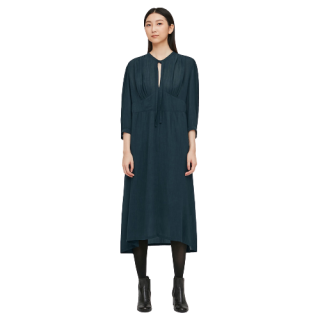 UNIQLO 优衣库 女士蝴蝶结领七分袖长款连衣裙430967
