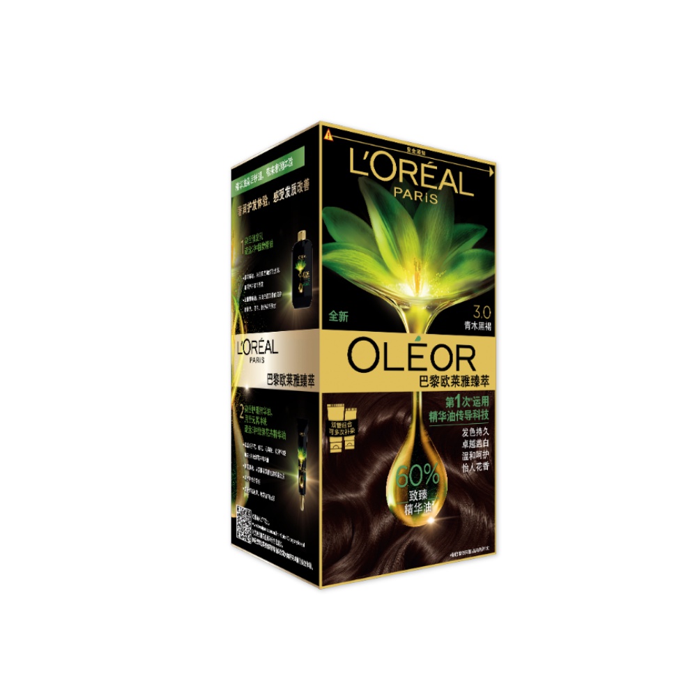 巴黎欧莱雅臻萃染发剂自己在家染发膏霜自然黑色遮白植物精华油