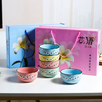 陶瓷碗筷饭碗手绘梅花陶瓷碗餐具套装 六碗送六筷家庭装