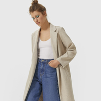 Stradivarius 05899437004 米白色中长款毛呢大衣外套