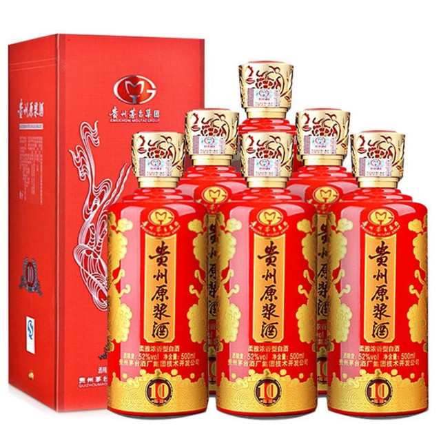 MOUTAI 茅台贵州原浆酒10年陈酿52%vol 浓香型白酒500ml*6瓶整箱装
