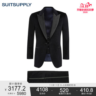 Suitsupply-Lazio黑色棉平纹修身男士礼服西装三件套