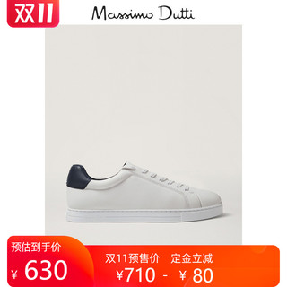11.11预售 Massimo Dutti男鞋 鞋后跟细节设计真皮休闲运动鞋小白鞋 12181650001 *3件