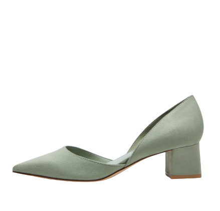 CHARLES & KEITH 女士粗中跟纯色浅口尖头单鞋CK1-60920181 灰绿色34
