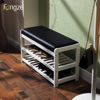 Fengze简约实木换鞋凳储物简易门厅现代仿皮垫双层鞋架凳FZ-805
