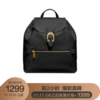 蔻驰 COACH 奢侈品 女士专柜款EVIE系列中号双肩包黑色抛光鹅卵石纹皮革 68380 B4 BK