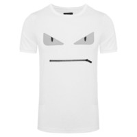 FENDI 芬迪 小怪兽系列男士纯棉拉链装饰圆领短袖T恤FY0764 A1BX F0QA0 白色44
