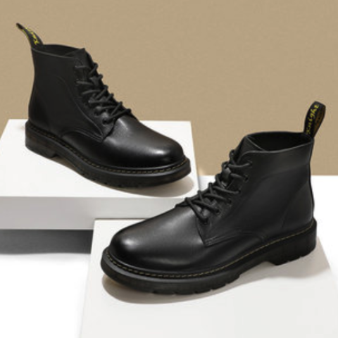 百丽马丁靴2020秋冬新款加绒牛皮高帮英伦风百搭男士靴子92267dd0黑色