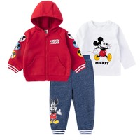 Disney 迪士尼 男童卫衣套装 加绒连帽外套+纯棉米奇T恤+裤子