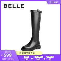 BELLE/百丽2020冬新款牛皮革/复合材料女骑士靴20753DG0E