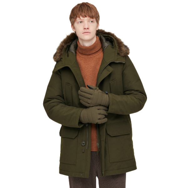 商品uniqlo 优衣库 男士毛领连帽保暖羽绒服429293 深绿色s