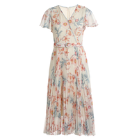 ochirly 欧时力 女士荷叶袖碎花百褶连衣裙1ZY2080480 米黄M