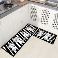 厨房地垫脚垫毯 黑白猫 40*60+40*120cm两条装
