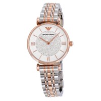 Armani white crystal pave dial two-tone ladies watch ar1926
