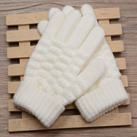 手套女冬季可爱韩版手套男女加厚保暖触屏针织仿羊绒手套情侣手套 儿童白色不触屏一双装