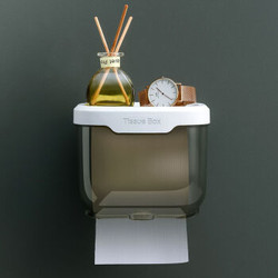 创意卫生间纸巾盒厕所置物架厕纸盒免打孔卫生纸置物架防水抽纸盒 透明黑小号