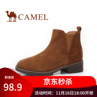 骆驼（CAMEL）女鞋 短靴英伦短筒女靴子时尚粗跟 土黄 37 *9件