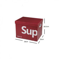 网红收纳箱纸盒ins风装玩具衣物收纳箱纸质零食书后备箱储物箱sup 红色SUP 34x25x26.5