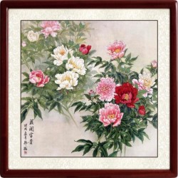 名家手绘国画 挂画 牡丹花 客厅装饰画 工笔画 装裱65*65