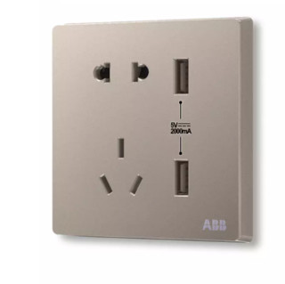 ABB 20日 20点：ABB 轩致系列  金色  五孔双USB插座（预售款）