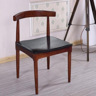木巴家具 北欧实木餐椅咖啡厅时尚椅子皮革牛角椅  餐厅家具（2把起拍） 琥珀红YZ344