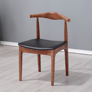 木巴家具 北欧实木餐椅咖啡厅时尚椅子皮革牛角椅  餐厅家具（2把起拍） 琥珀红YZ344