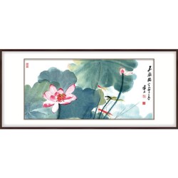 国画荷花 张大千 嘉藕图 雅致胡桃 成品尺寸:宽140*高70cm