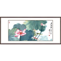 国画荷花 张大千 嘉藕图 雅致胡桃 成品尺寸：宽140*高70cm