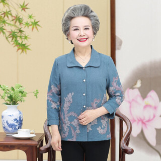 仙丫 2019春夏季新品女装中老年奶奶装立领九分袖衬衫刺绣60-80岁老人上衣 GZJS8021 紫色 XL