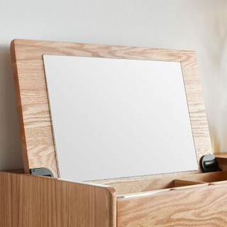 林氏木业北欧简约卧室梳妆台小型全实木化妆台镜子可隐折叠LS175 LS175C1-A1.0m妆台+CR1H-D妆凳