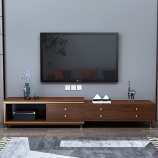 和乐家园 电视柜新中式实木电视柜胡桃木轻奢可伸缩电视柜现代简约2米地柜 胡桃木电视柜